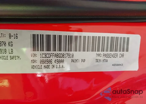 2016 Dodge Dart Sxt Sport Rallye from USA, damaged, VIN 1C3CDFFA8GD817910